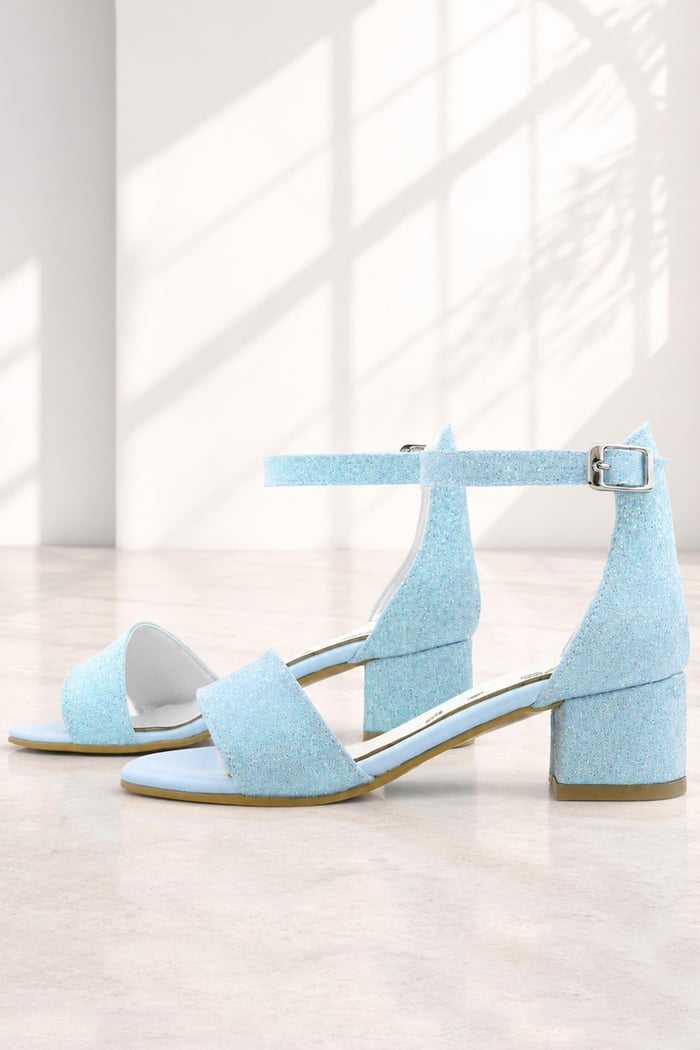 Lilo Glittery Blue Single Strap Girl's High Heel Evening Shoes
