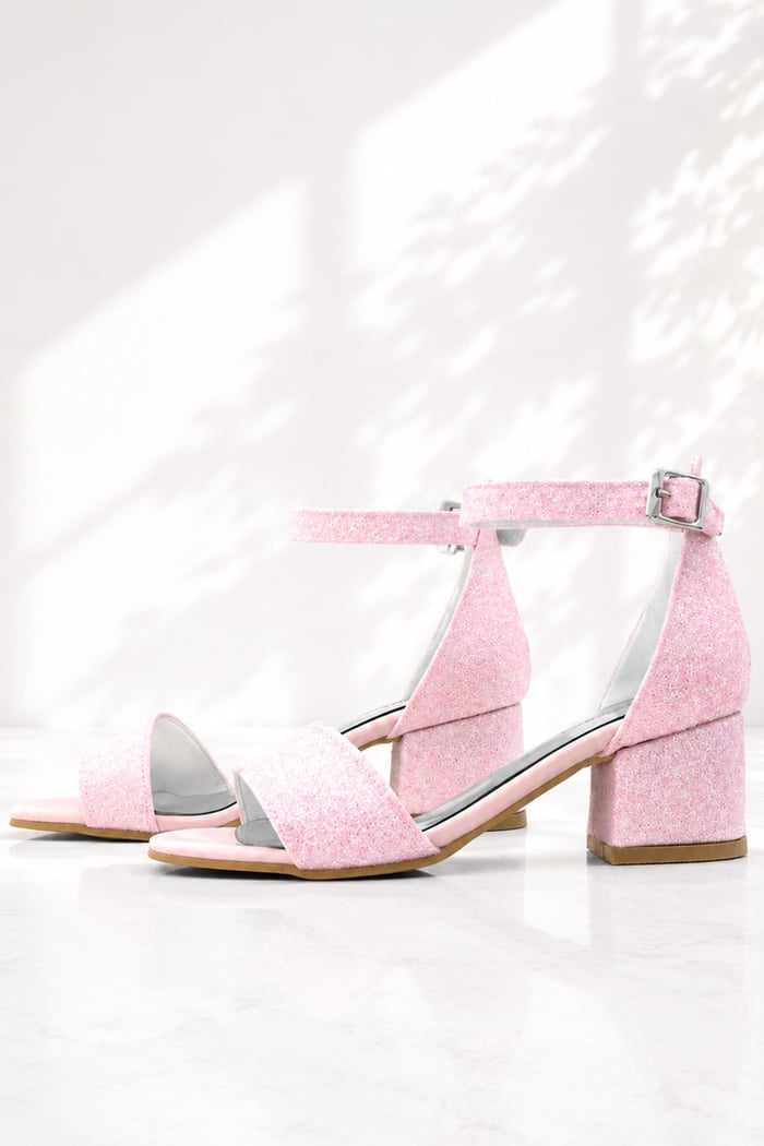 Lilo Glitter Pink Single Strap Girls High Heel Evening Shoes