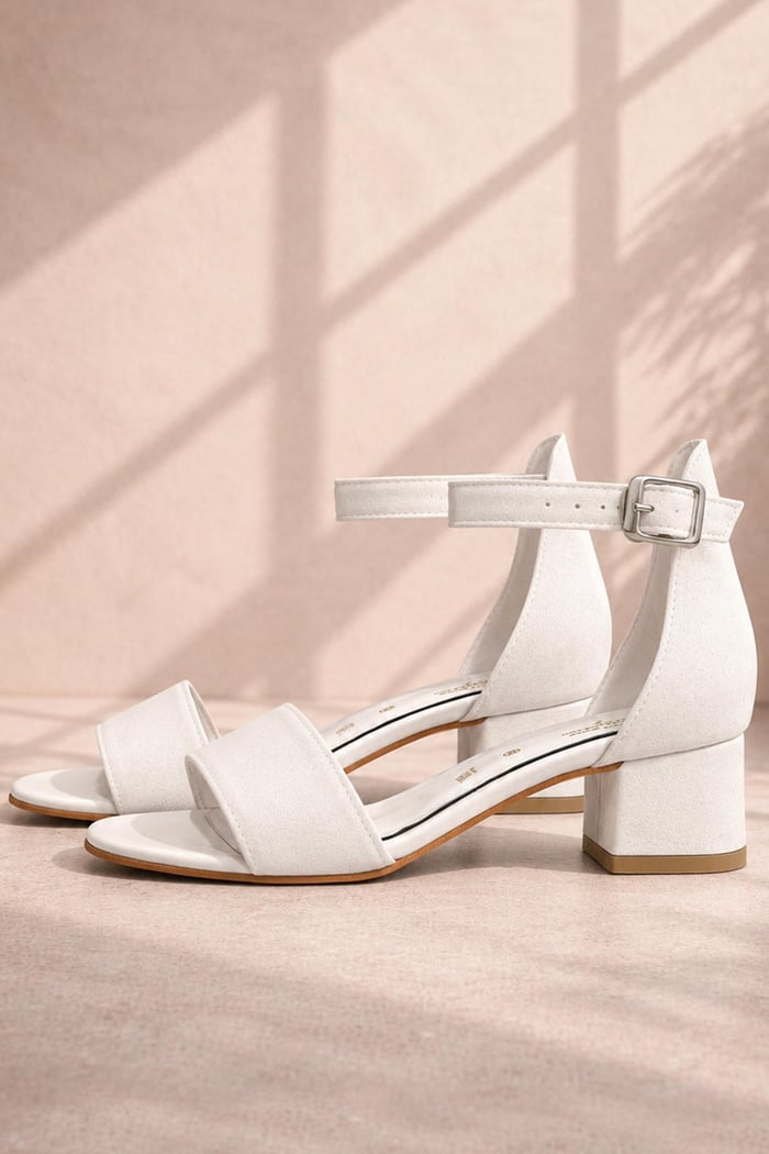 Lilo Glittery White Single Strap Girls High Heel Evening Shoes