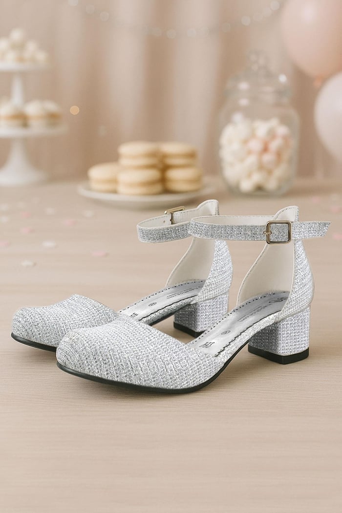 Merida Silvery Silvery Thick Heels Girls Heeled Shoes