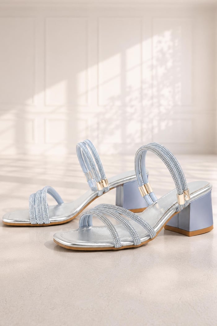 Judy Blue Silver Stone Girl's Heeled Slippers Shoes