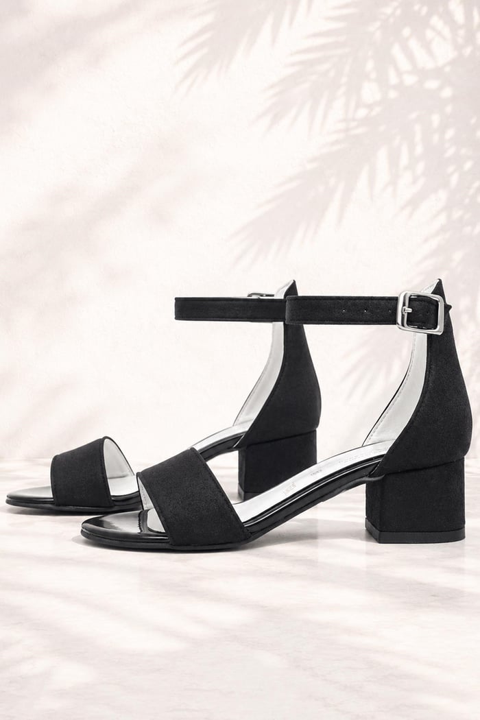 Lilo Glittery Black Single Strap Girl's High Heel Evening Shoes