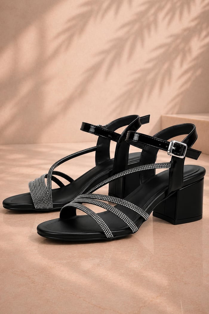 Moana Black Stone Detailed Girls High Heel Evening Shoes