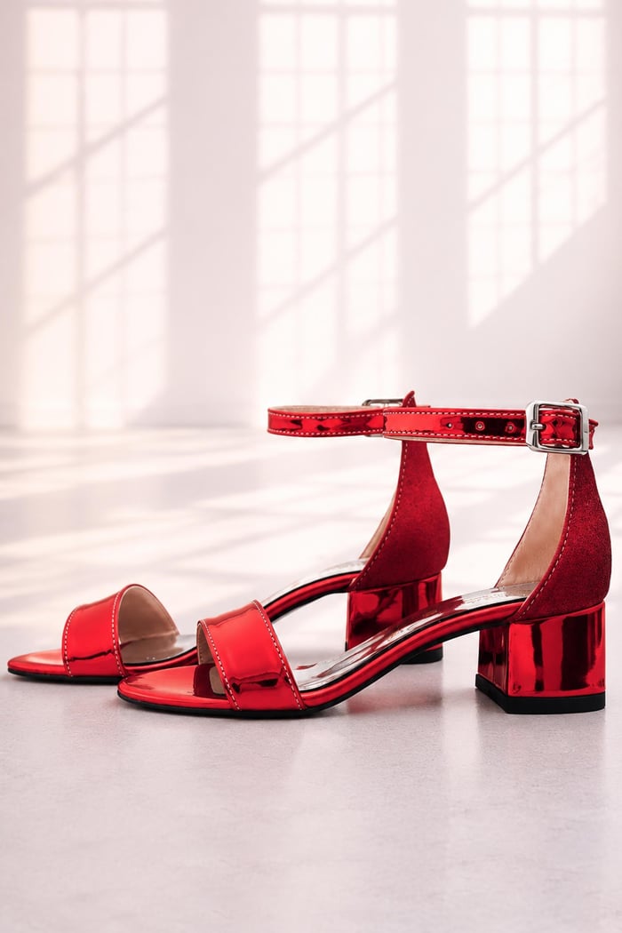Elsa Red Mirrored Thick Heeled Girls Evening Shoes