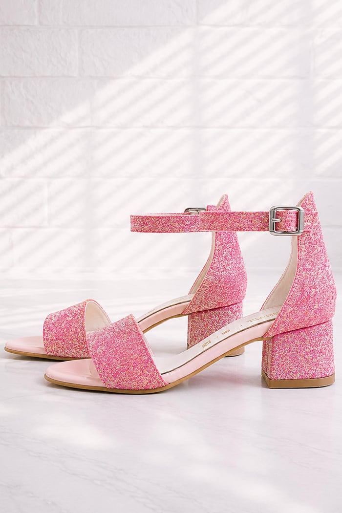 Lilo Glittery Fuchsia Pink Single Strap Girl's High Heel Evening Shoes