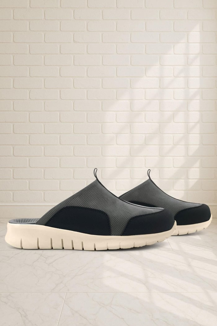 Heep Medical Genuine Leather Gray Black Cream Based Comfort Sports Slippers