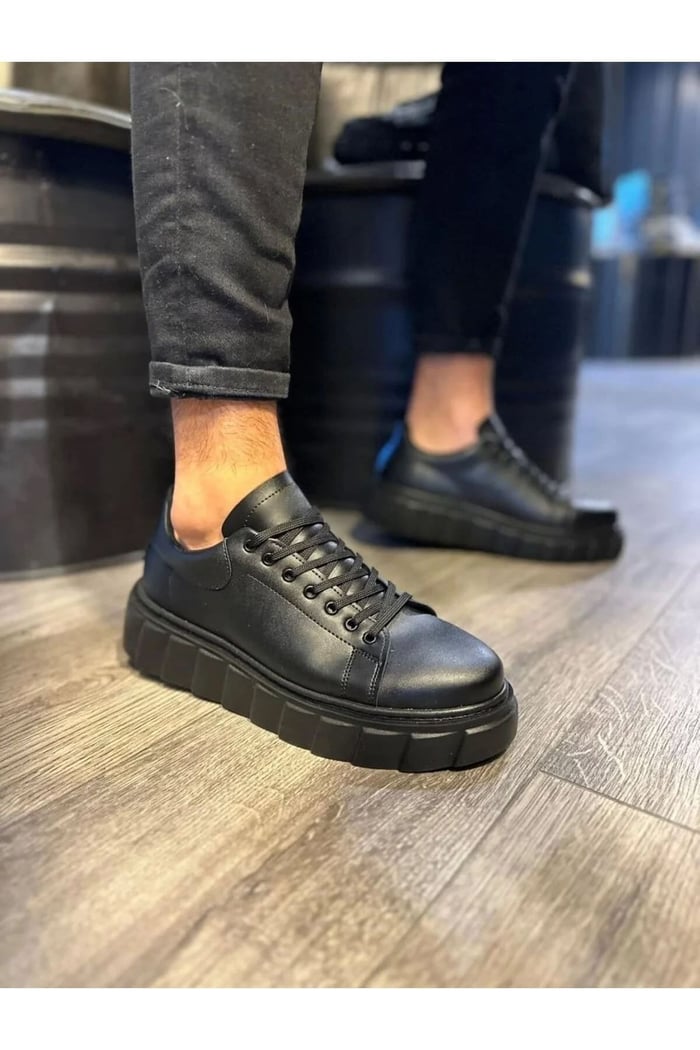 JY007 Alba Bağcıksız Cilt Erkek Günlük Sneaker Ayakkabı CBT Siyah