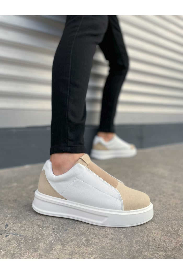 JY007 Alba Bağcıksız Süet Cilt Erkek Günlük Sneaker Ayakkabı SCBT Bej/Beyaz