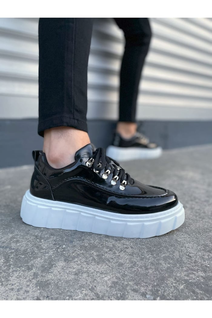 JY010 Cloud Bağcıklı Rugan Erkek Günlük Sneaker Ayakkabı RBT - Siyah