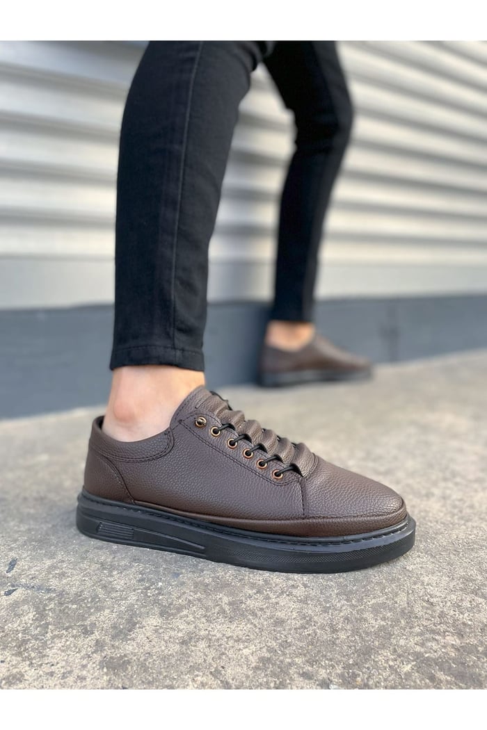 JY0535 Prime Bağcıklı Cilt Erkek Günlük Sneaker Ayakkabı CST - Kahverengi