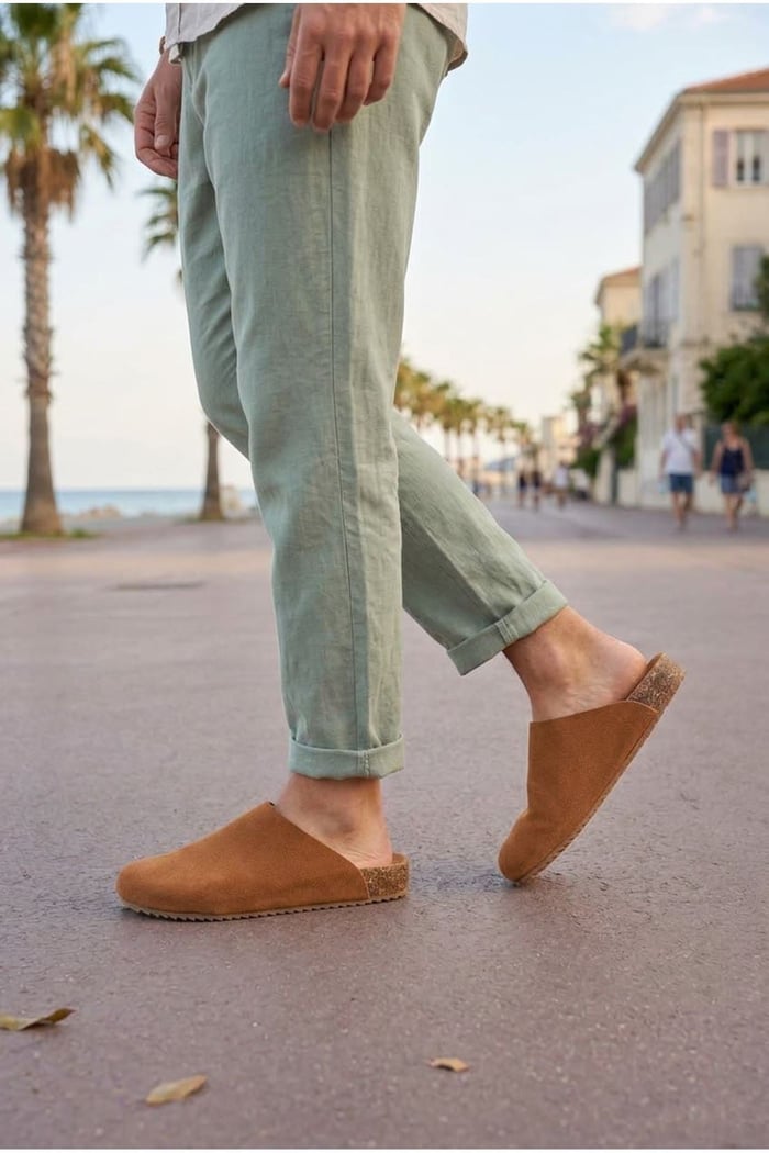 JY0556 Ravn Bağcıksız Hakiki Süet Deri Erkek Günlük Mantar Taban Loafer Klasik Ayakkabı HDMT - Taba