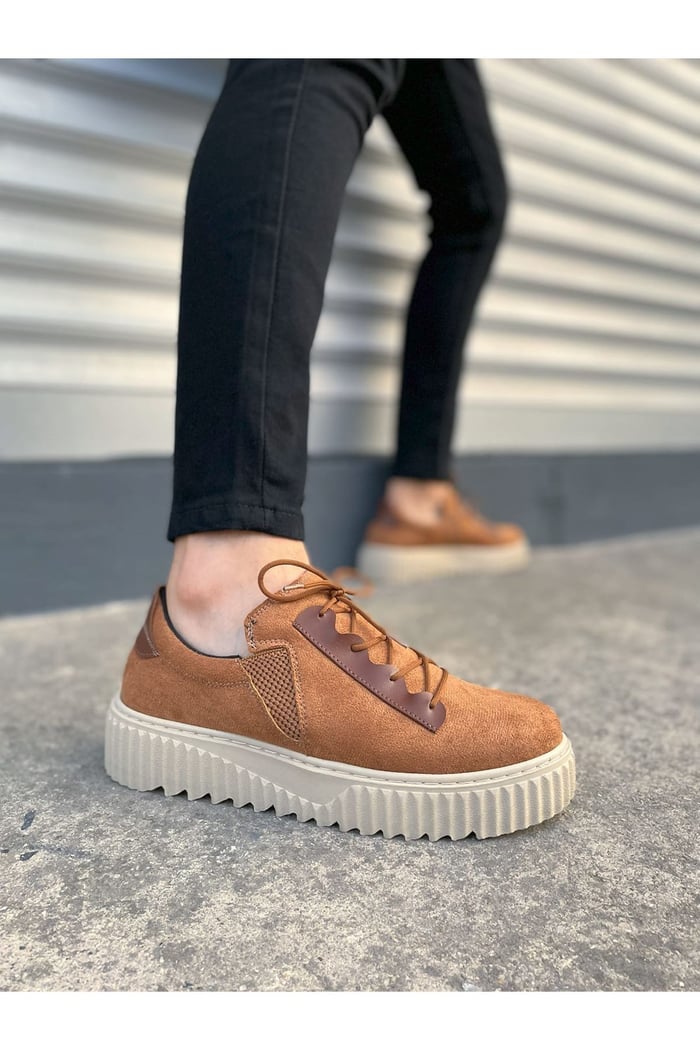 JY502 Bold Bağcıklı Süet Erkek Günlük Sneaker Ayakkabı SKT - Taba