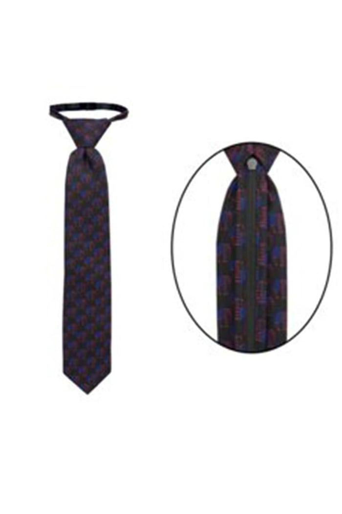 Elephant Patterned Black Zippered Boy's Tie
