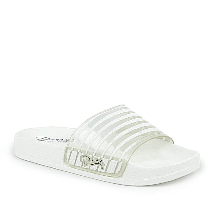 Pienn Shiny White Thick Banded Girl's Slippers