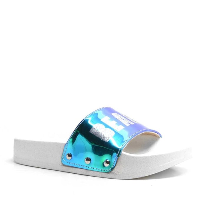 Pienn Thick Banded Blue Mirror Girls Slippers