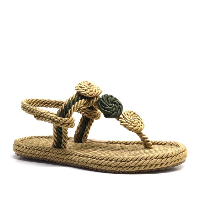 Pino Casual Beige Khaki Rope String Thong Women's Sandals