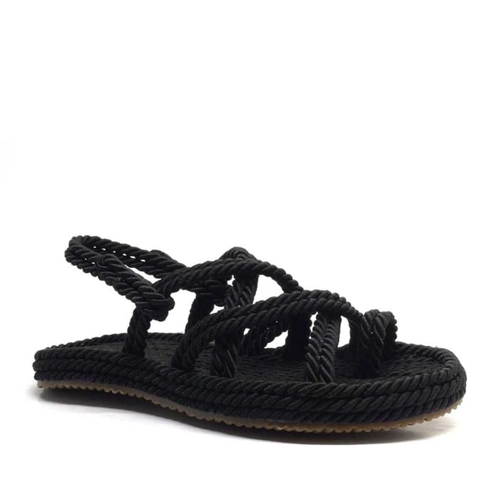 Pino Casual Women's Rope String Flip Flop Black Sandals