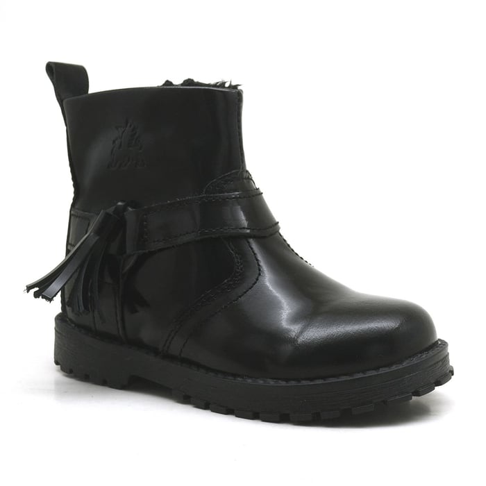 Rakerplus Chiron Black Patent Leather tufted Boots for Baby Girl