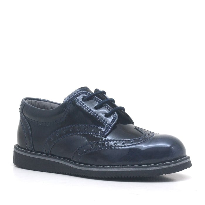 Rakerplus Hidra Navy Blue Patent Leather Lace up Baby Shoes