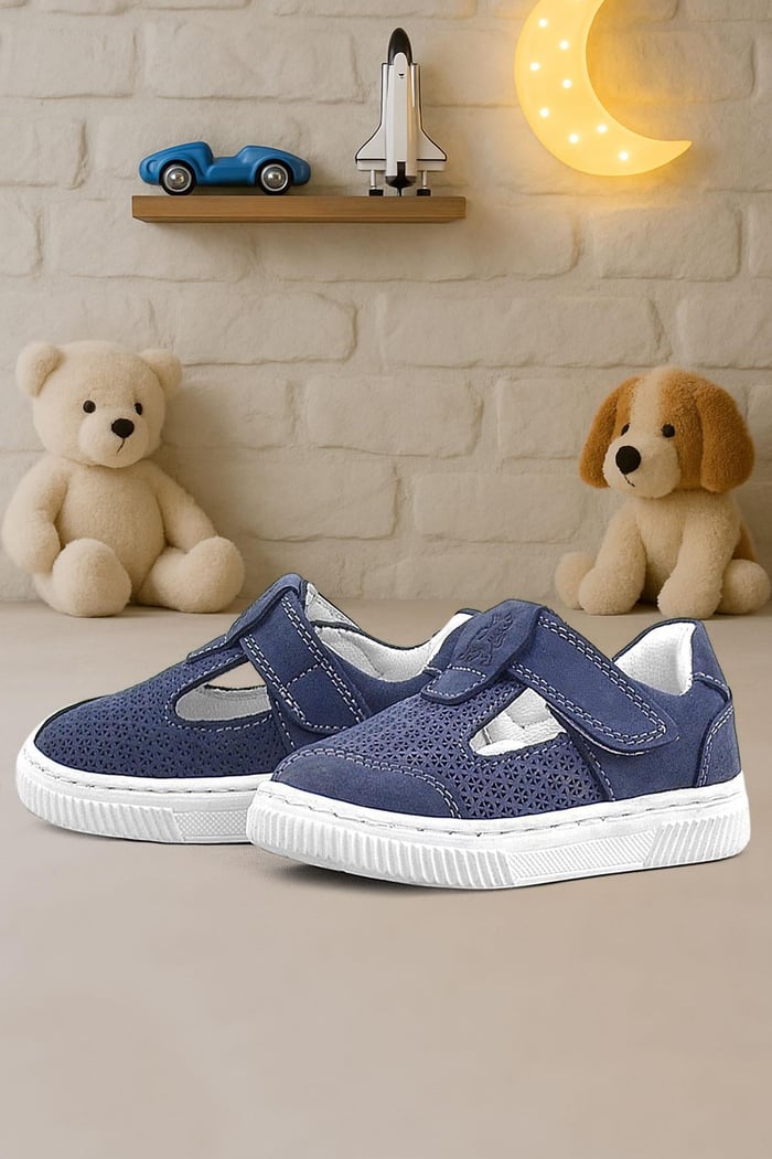 Rakerplus Bheem Hakiki Deri Lacivert Nubuk Cırtlı Bebek Sneaker Sandalet R625-LLN.25