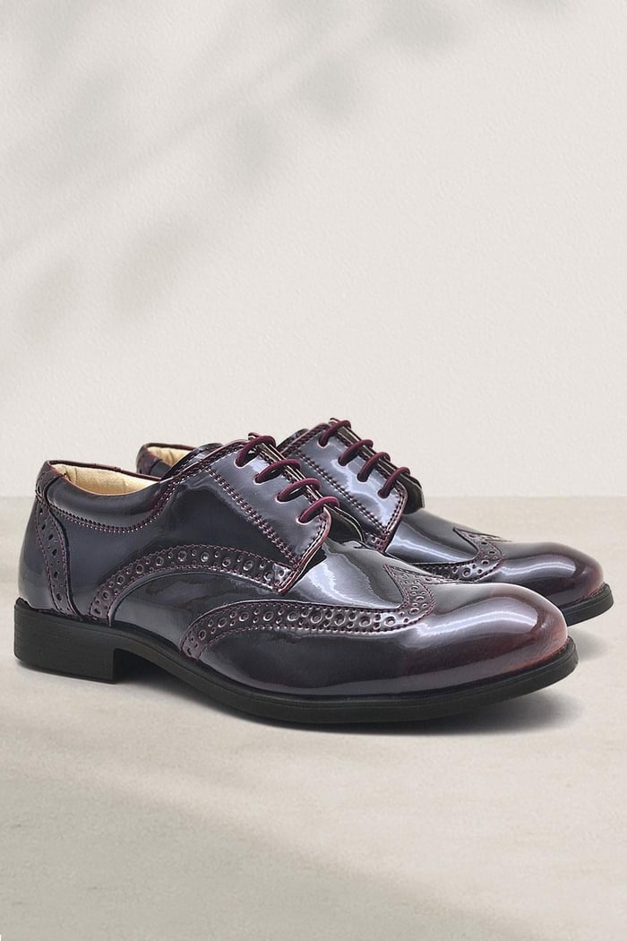 Rakerplus Titan Claret Red Patent Leather Shoe Lace up Boy Classic Shoes 3060-BAR-B.26
