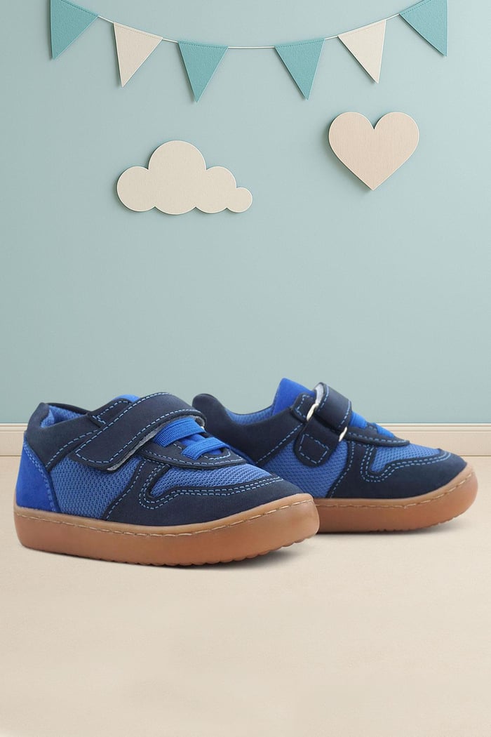 Rakerplus Bob Hakiki Deri Lacivert Mavi Barefoot Cırtlı Lastikli Bebek Sneaker Ayakkabı