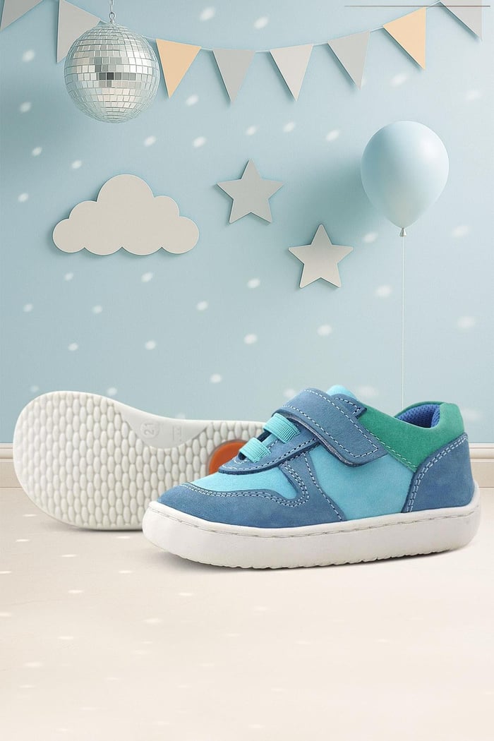 Rakerplus Bob Genuine Leather Blue Green Barefoot Velcro Elastic Baby Sneakers