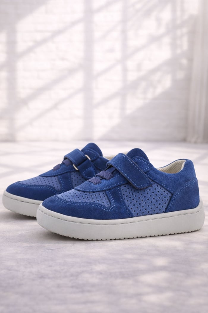 Rakerplus Bob Genuine Leather Blue Barefoot Velcro Elastic Baby Sneaker Shoes