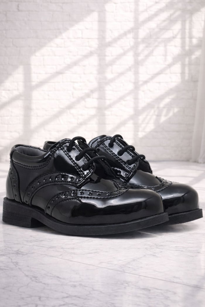 Rakerplus Titan Black Patent Leather Flat Classic Baby Boy Shoes