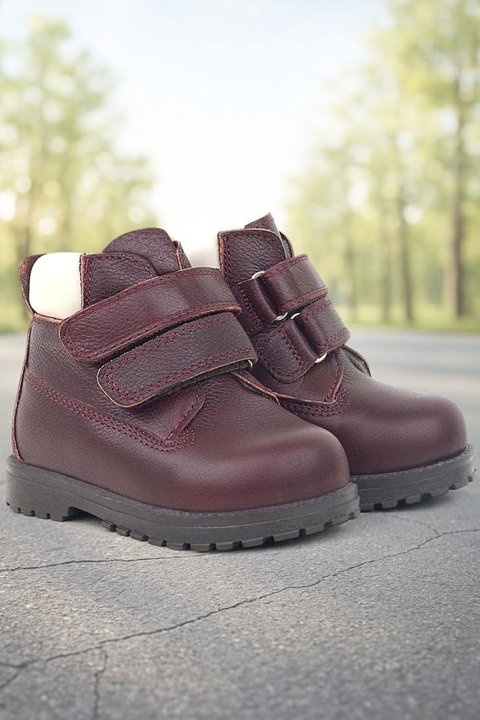 Rakerplus Neson Genuine Leather Claret Red Furry Banded Baby Boots