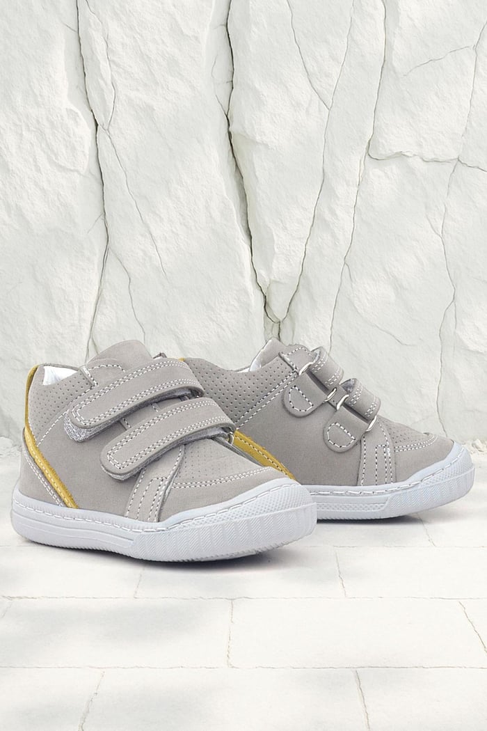 Rakerplus Raya Genuine Leather Gray Yellow Velcro Baby Boy Boots