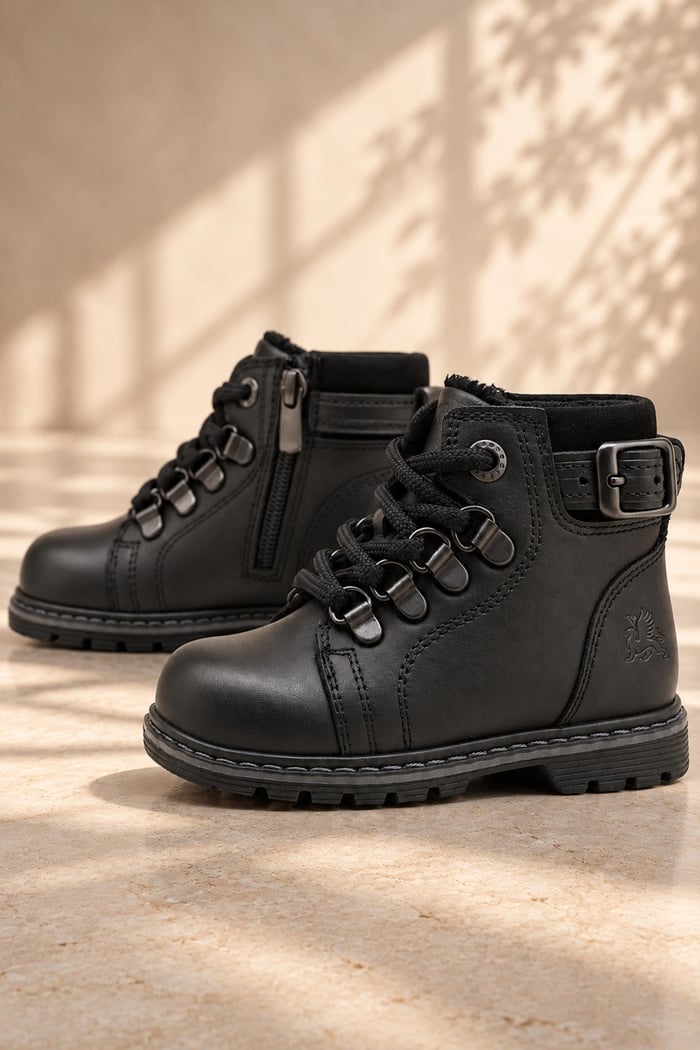Rakerplus Genuine Leather Black Zippered Winter Kids Asker Boots G.21