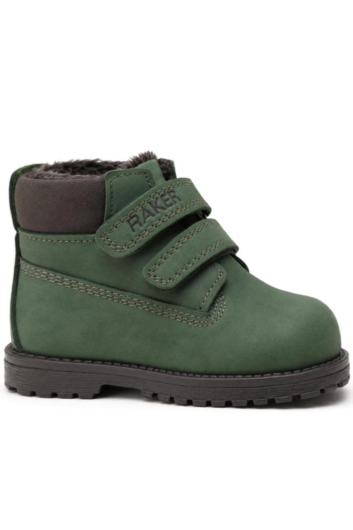 Rakerplus Neson Genuine Leather Green Fur-Lined Velcro Unisex Baby Boots