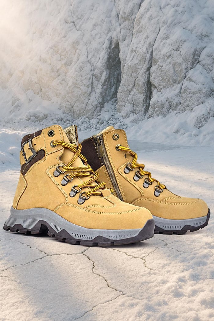 Rakerplus Genuine Leather Tan Lace-up Zippered Trekking Kids Boots