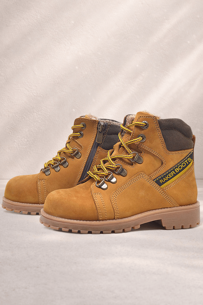Rakerplus Children's Zippered Furry Genuine Leather Yellow Boots