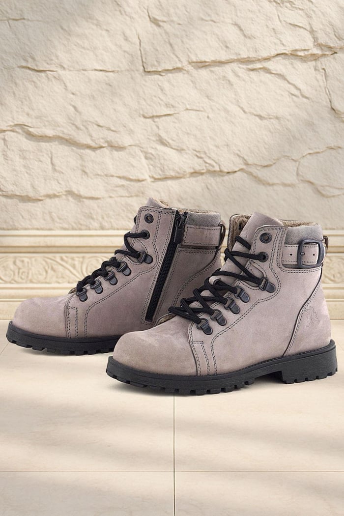 Rakerplus Griffon Genuine Leather Light Gray Lace-Up Zippered Boots