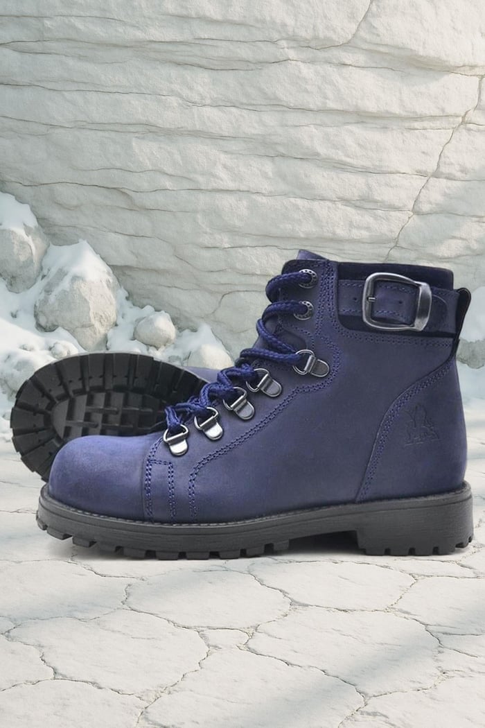 Rakerplus Griffon Children's Zippered Genuine Leather Navy Blue Boots