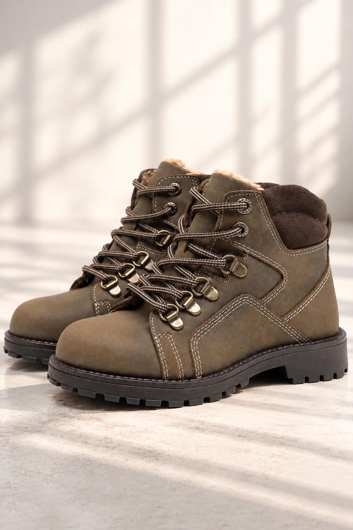 Rakerplus Genuine Leather Sand Colour Zippered Fur-Lined Kids Boots