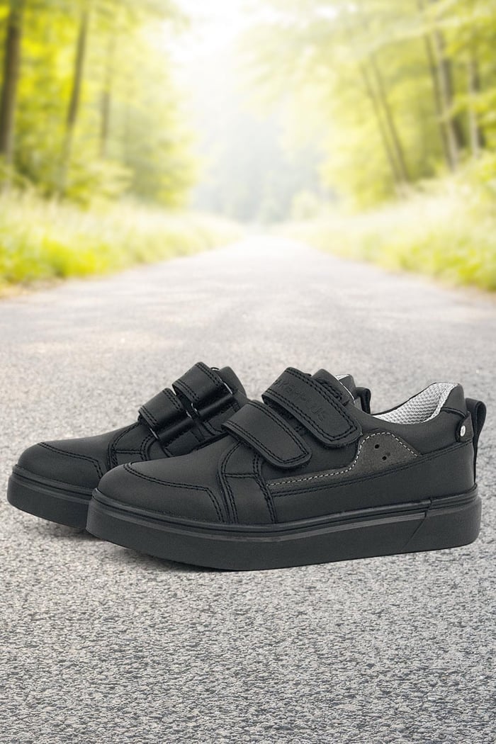 Rakerplus Black Genuine Leather Banded Men Kids' Sneaker Shoes