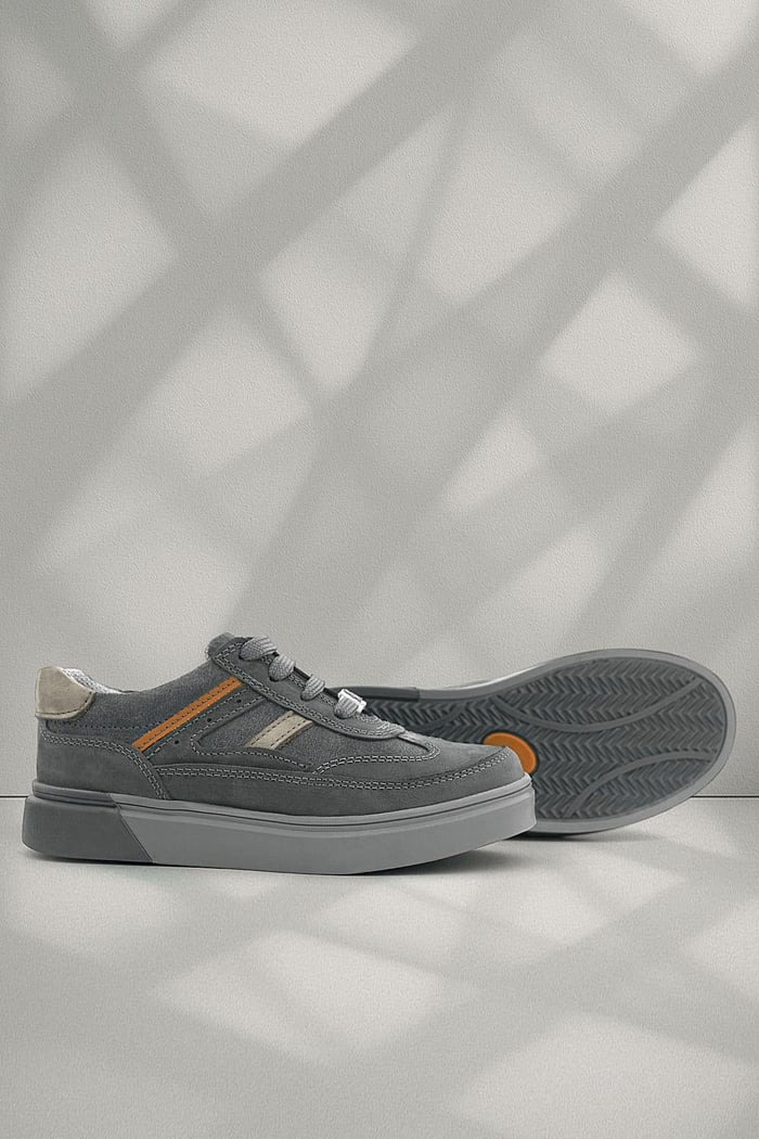 Rakerplus Gri Hakiki Deri Bağcıklı Gri Tabanlı Çocuk Sneaker Ayakkabı