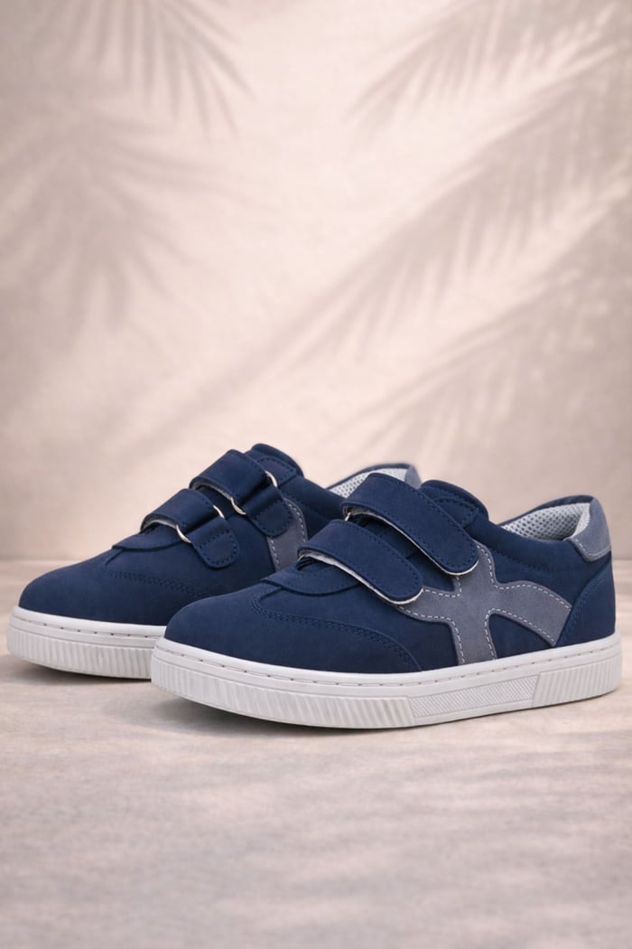 Rakerplus Genuine Leather Navy Blue Banded Babies Sportt Shoes