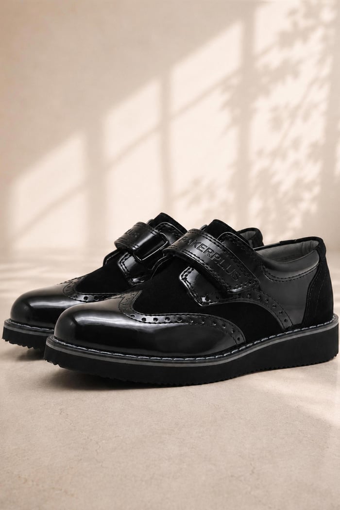 Rakerplus Hidra Black Patent Leather Velcro Boys' Classic Shoes C.36