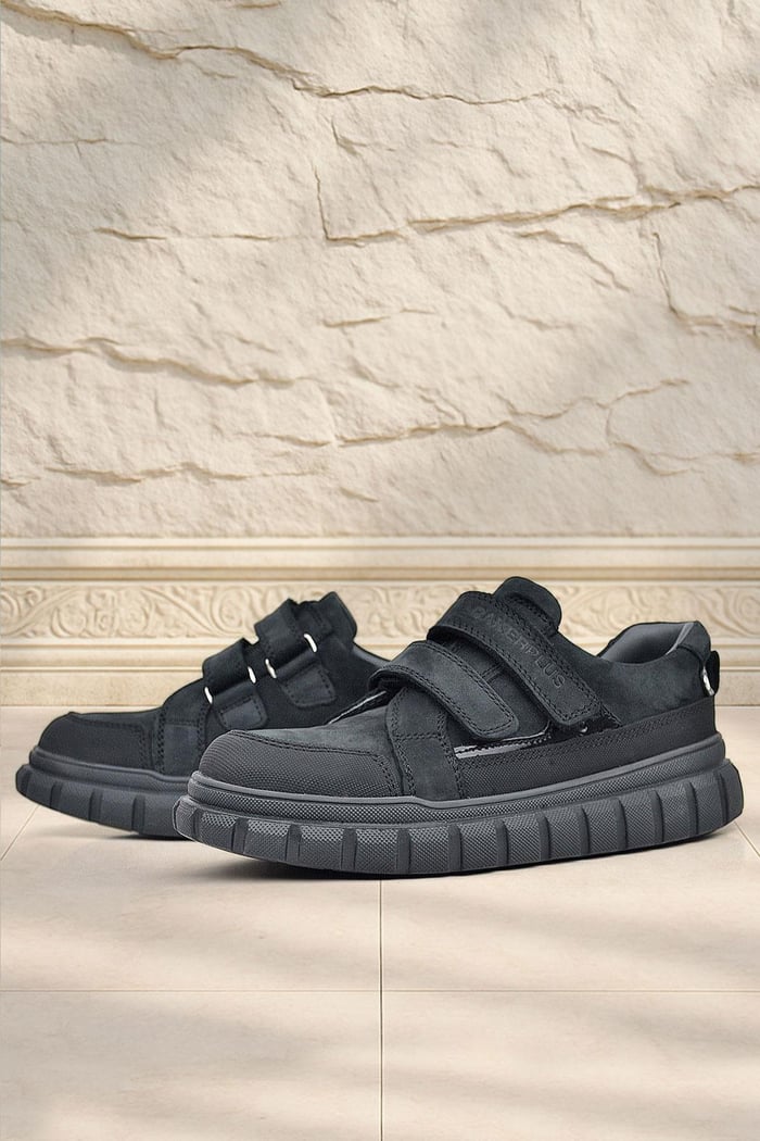 Rakerplus Genuine Leather Black Nubuck Velcro Daily Sports Children's School Shoes