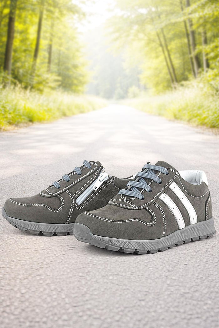Rakerplus Deri Gri Fermuarlı Spor Ayakkabı Sneaker