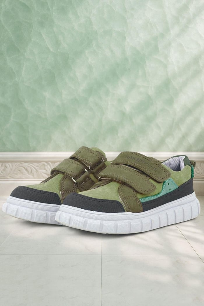 Rakerplus Genuine Leather Green Banded Sportts Shoes For Boys