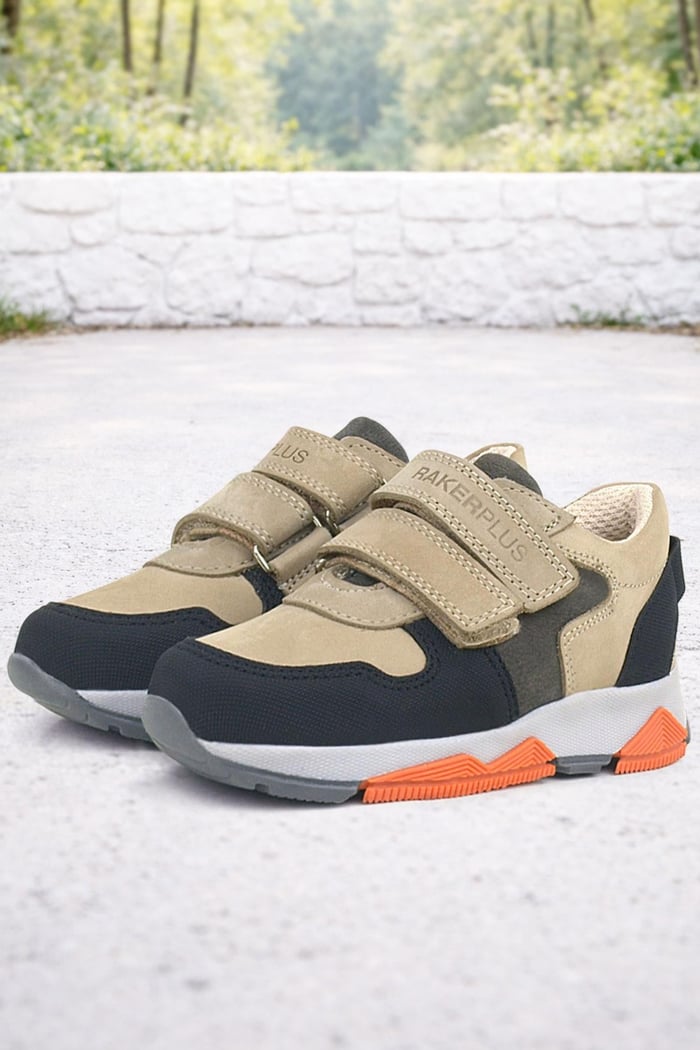 Rakerplus Hakiki Deri Kum Gri Siyah Çocuk Sneakers Spor Ayakkabı