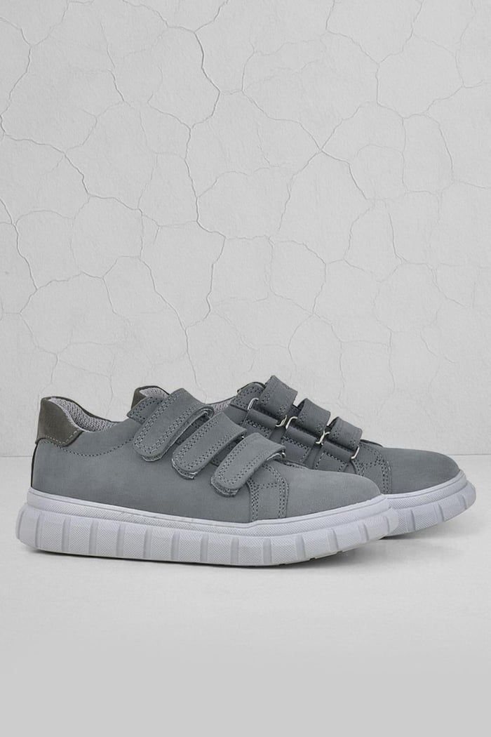 Rakerplus Genuine Leather Grey Banded Boys Sportts Shoes