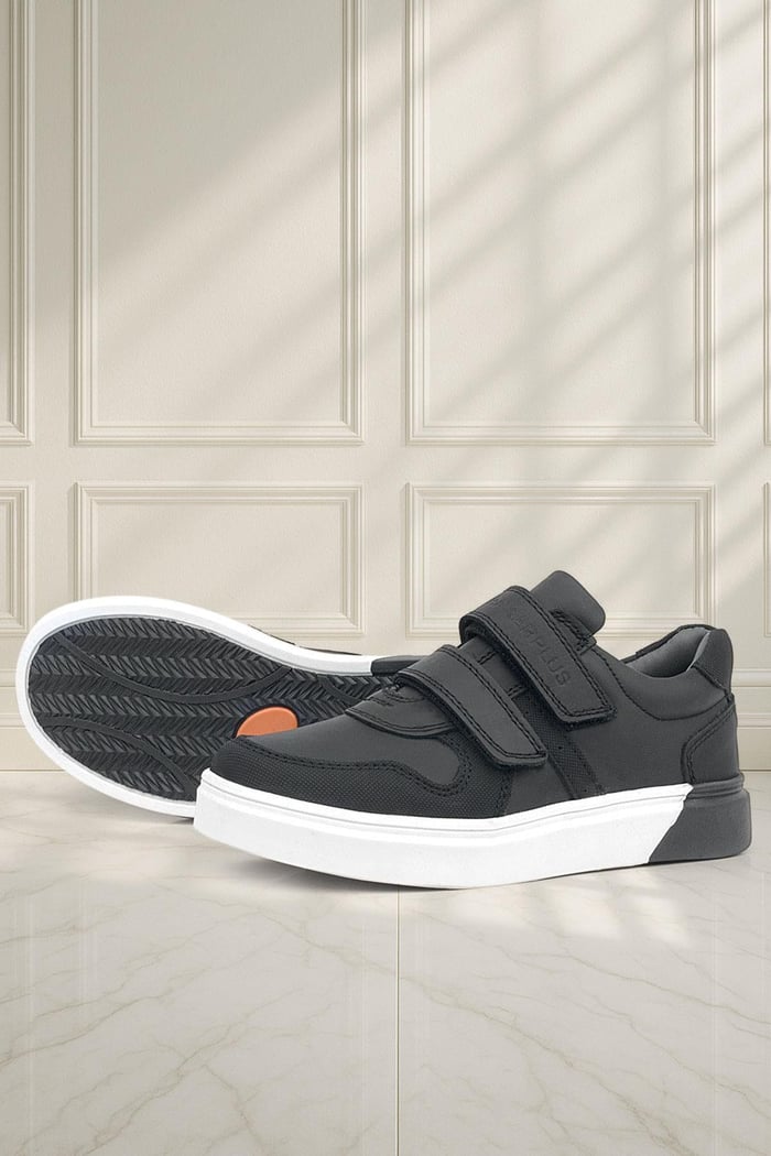 Rakerplus Genuine Leather Black and White Velcro Boys Sneaker