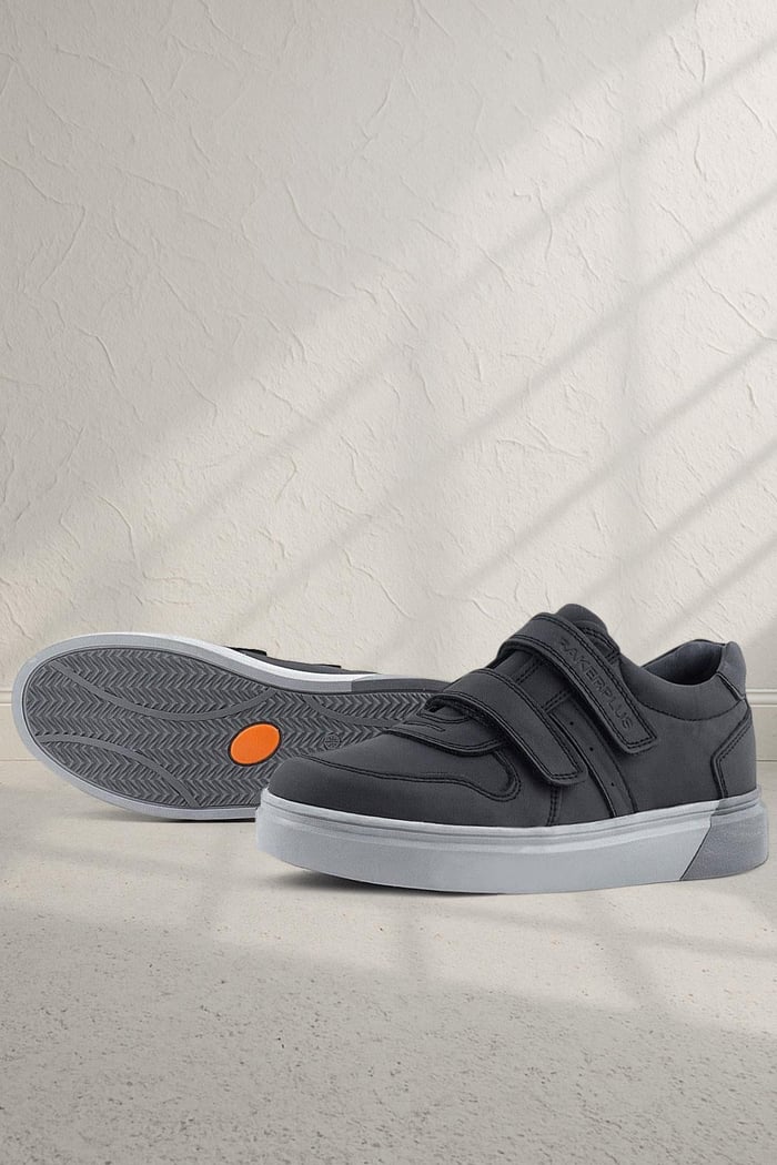 Rakerplus Hakiki Deri Siyah Cilt Gri Tabanlı Cırtlı Erkek Çocuk Sneaker