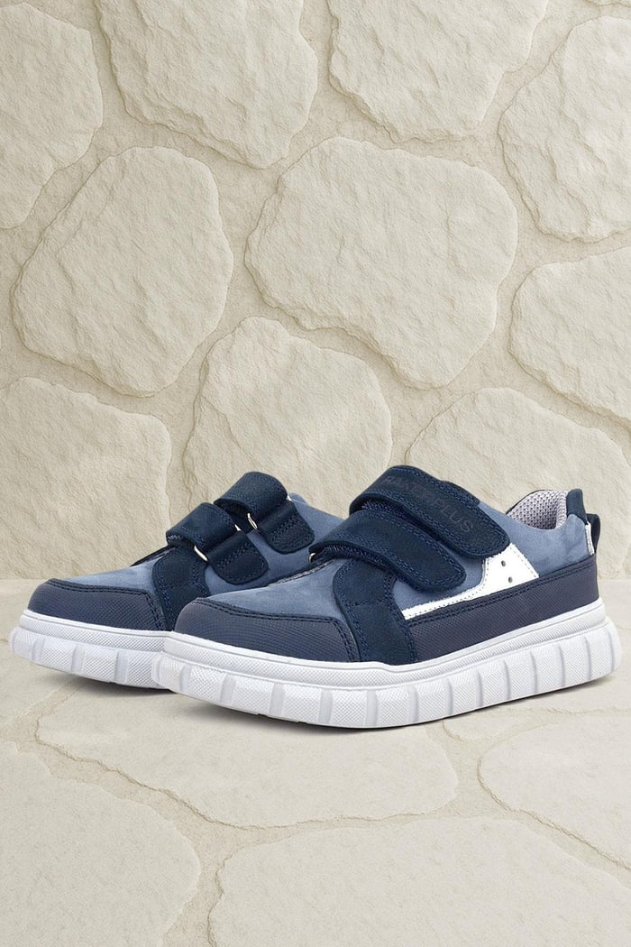 Rakerplus Genuine Leather Navy Blue White Velcro Kids Casual Sports School Shoes